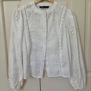 Zara Eyelet White Blouse (XS)